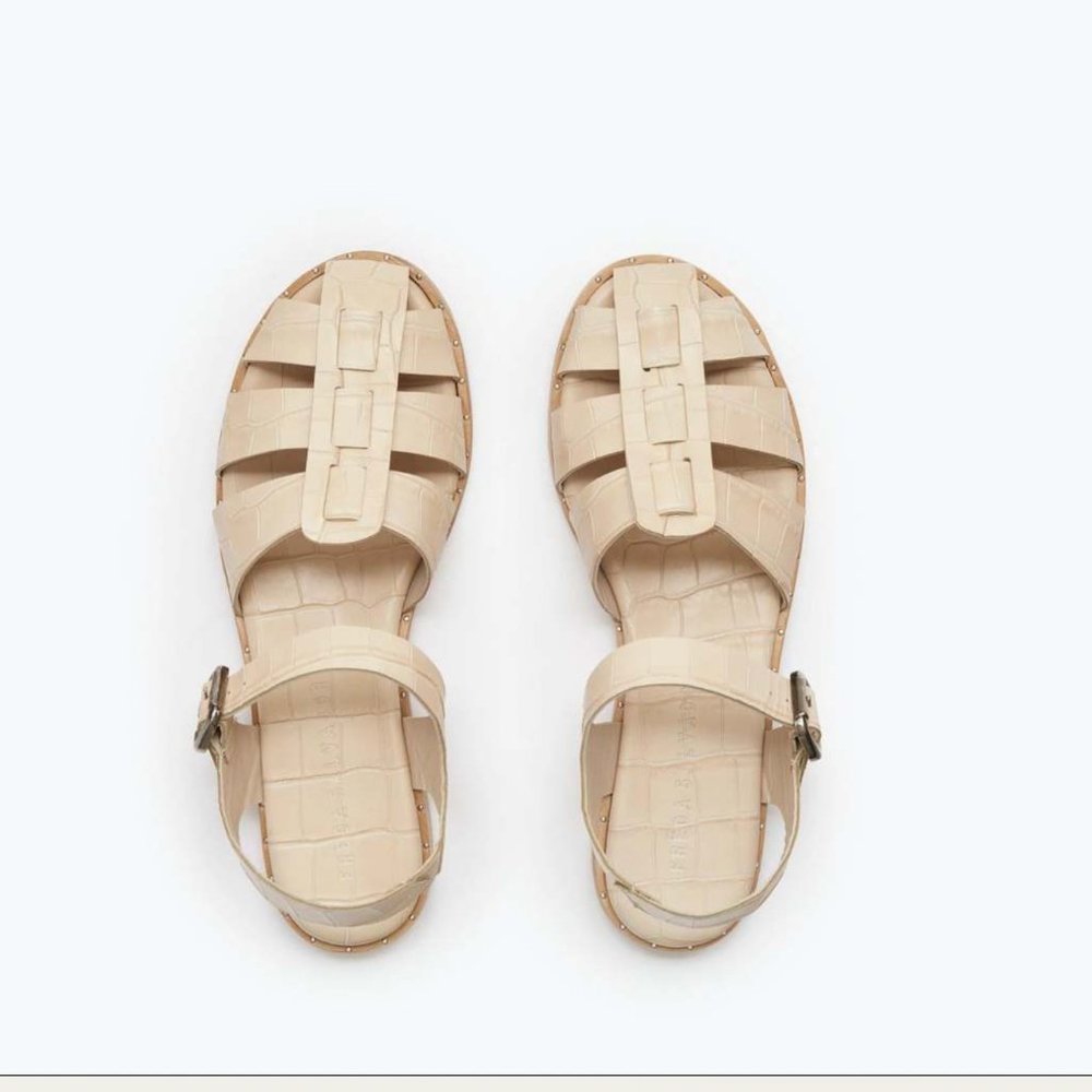 Freda Salvador Beige Strappy Leather Fisherman Sandals